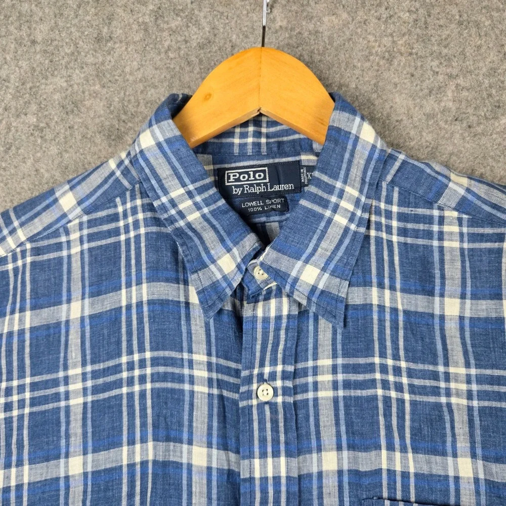 Polo Ralph Lauren Linen Shirt Mens XL Blue Lowell Sport Plaid Button Down NWT